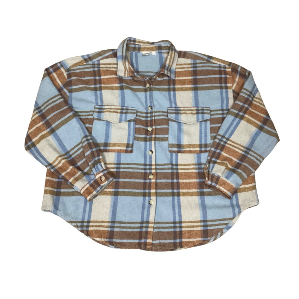 Ford Bronco Graphic Plaid Flannel Shirt Blue Brown Wool Blend Mens 2X Official